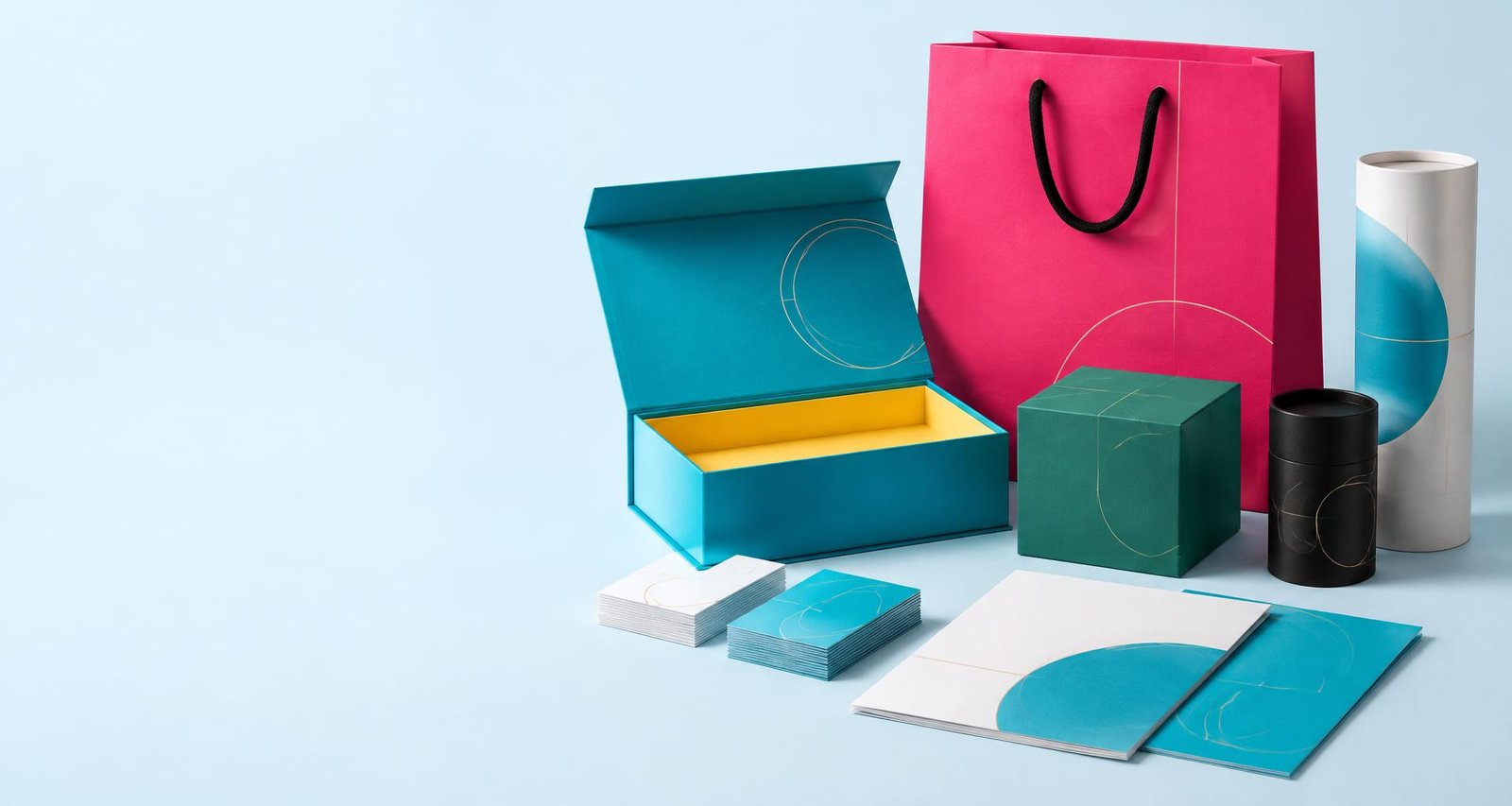 Premium colourful custom packaging, branded bags, brochures and business cards